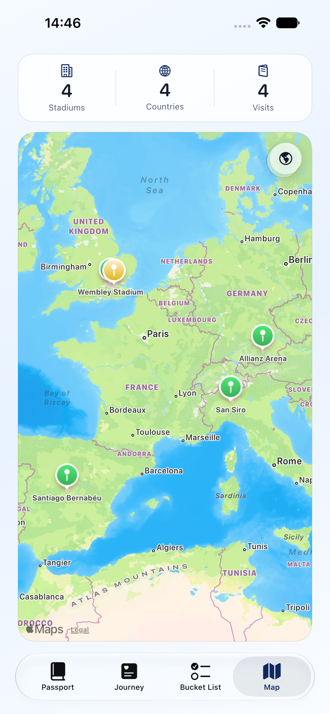 Stadium Passport map on iPhone